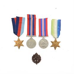 WWII trio of medals, comprising Defence medal, Atlantic Star and 1939-1945 Star, awarded t...