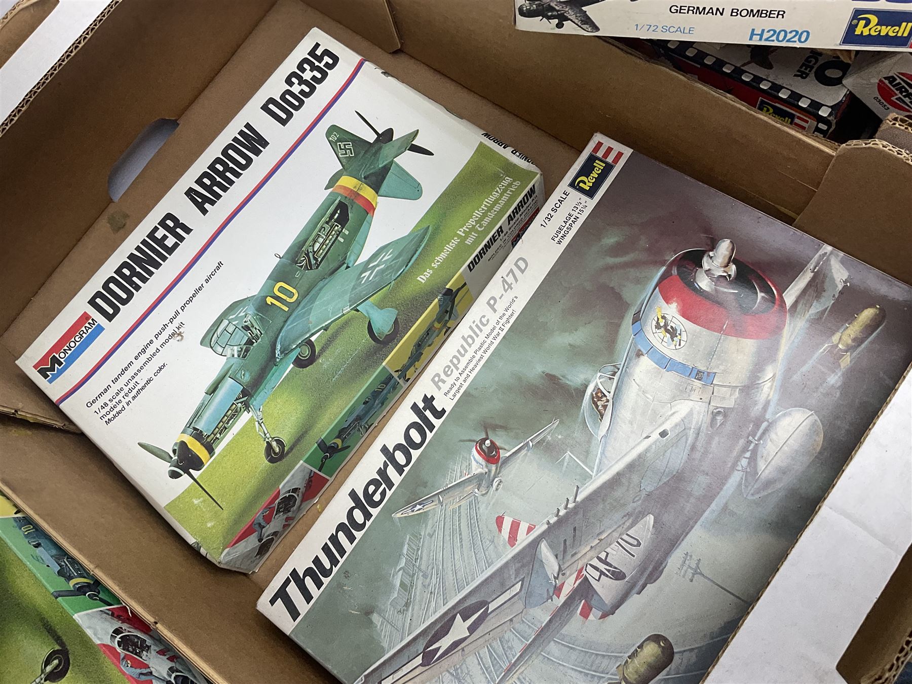 Large quantity of aircraft scale model kits to include Airfix, Revell, Monogram etc, in three boxes 