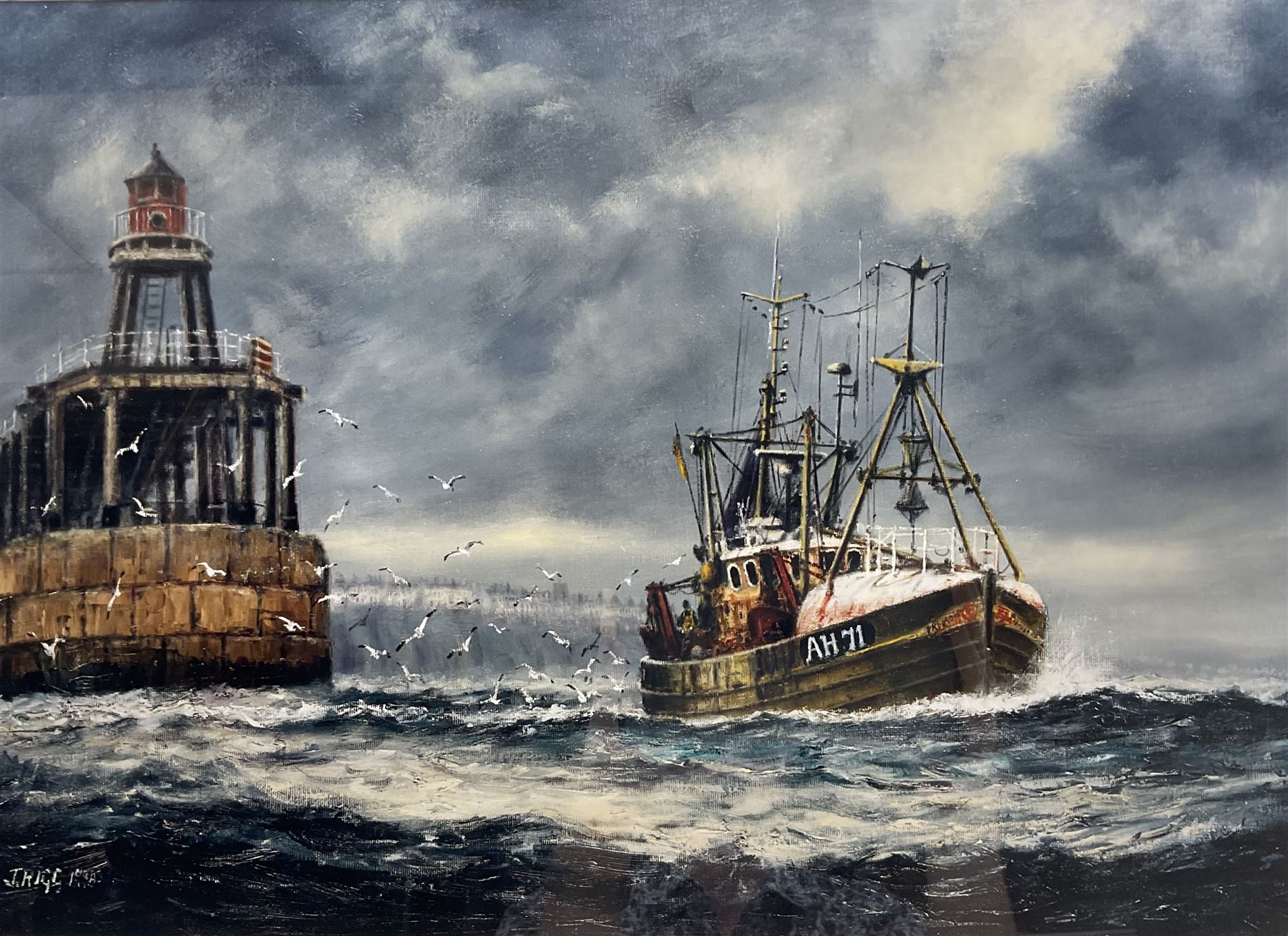 Jack Rigg (British 1927-2023): 'Provider Leaving Whitby', print, signed and titled verso 35cm x 49cm