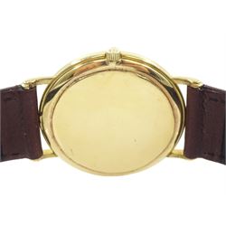 Omega gentleman's 9ct gold quartz wristwatch, champagne dial, with baton hour markers, on brown leather strap