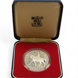 Eight The Royal Mint United Kingdom silver proof coins, comprising 1980 '80th Birthday' crown, 1981 'His Royal Highness The Prince Of Wales And Lady Diana Spencer' crown, 1984, 1985, 1986 and 1987 one pounds, all cased with certificates and a 1977 crown cased no certificate (8)