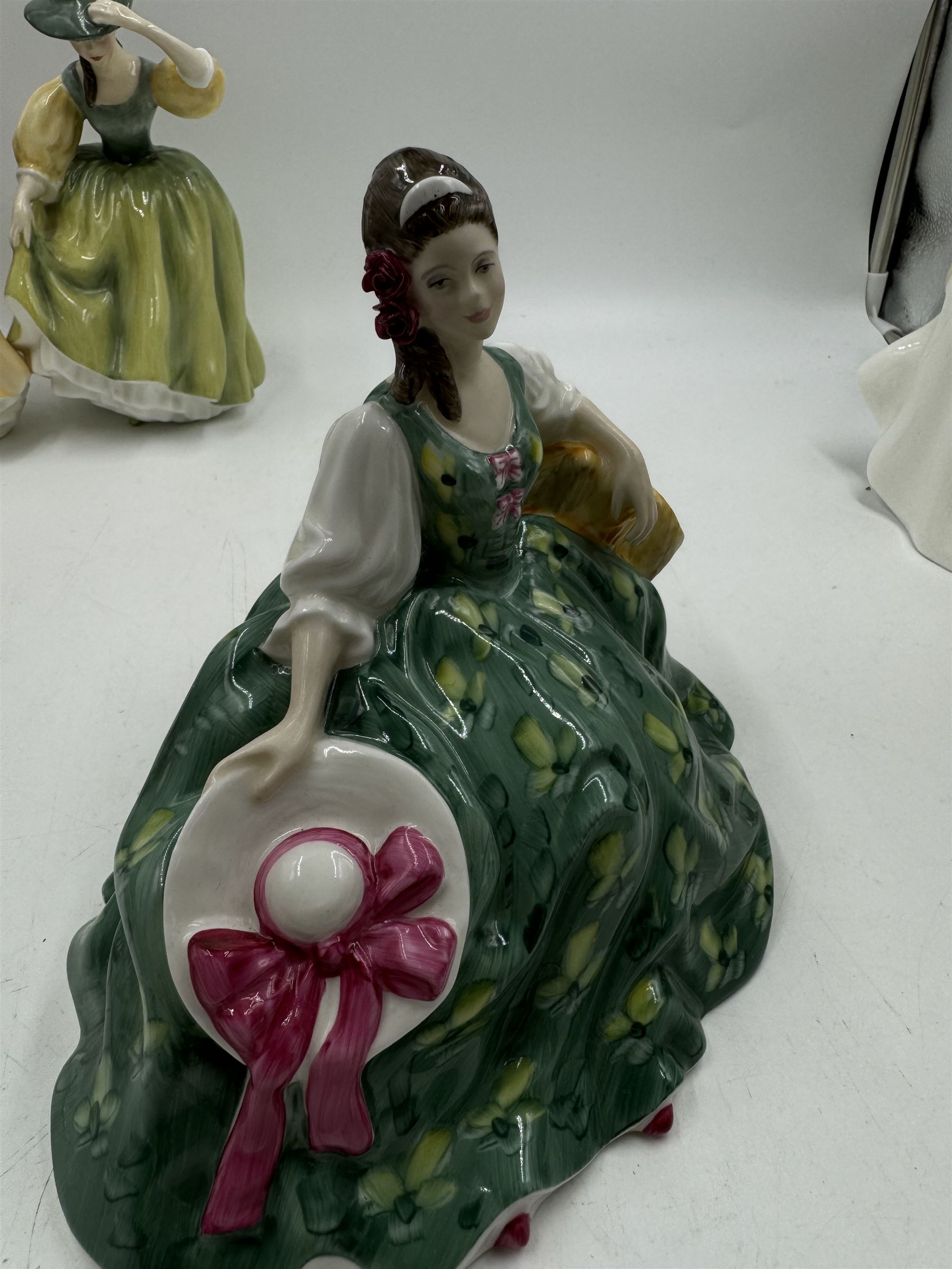 Seven Royal Doulton figures, including Amy's Sister HN3445, Elyse HN2474, With Love HN3393 etc