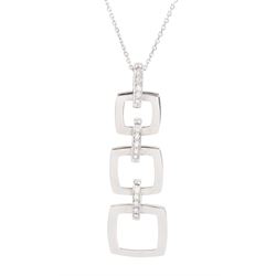 18ct white gold round brilliant cut diamond, graduating square pendant, hallmarked, on 18ct white gold chain necklace, stamped 750