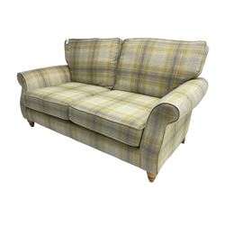 NEXT Home - traditional shaped two seat sofa upholstered in lime and grey tartan fabric