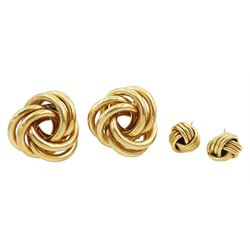 Two pairs of 9ct gold knot earrings