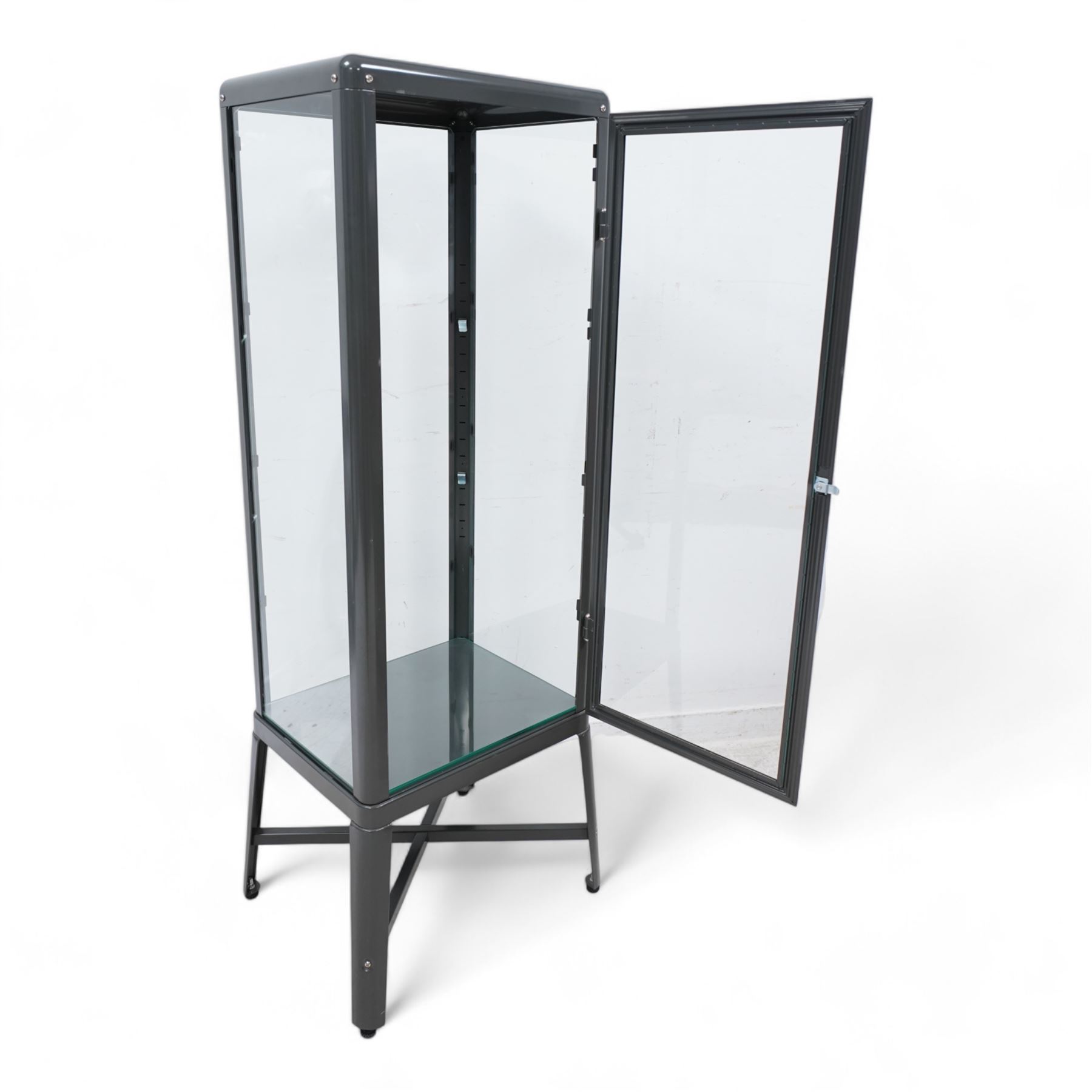 Contemporary grey finish metal display cabinet 