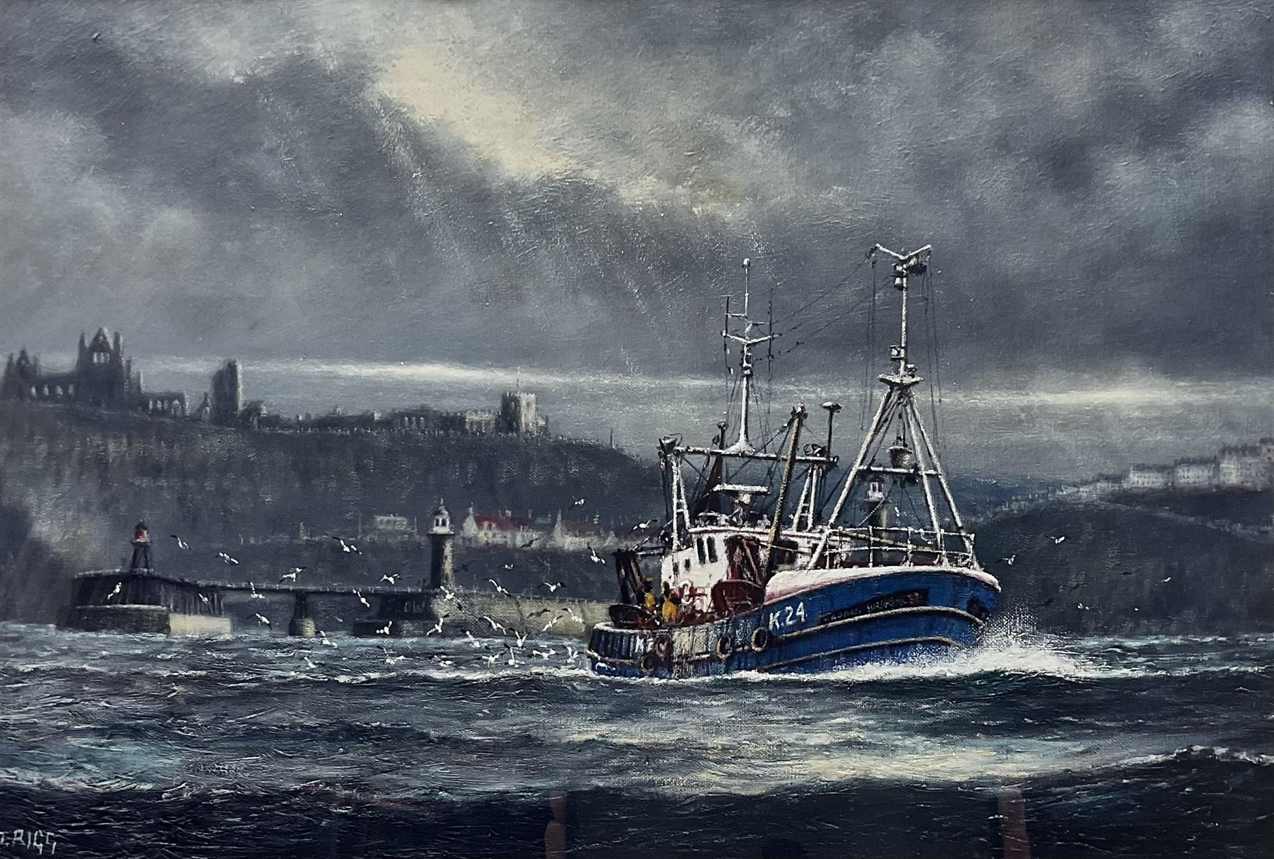 Jack Rigg (British 1927-2023): 'MFV George Weatherill off Whitby', two prints, signed and titled verso 14cm x 20cm and 27cm x 40cm (2)