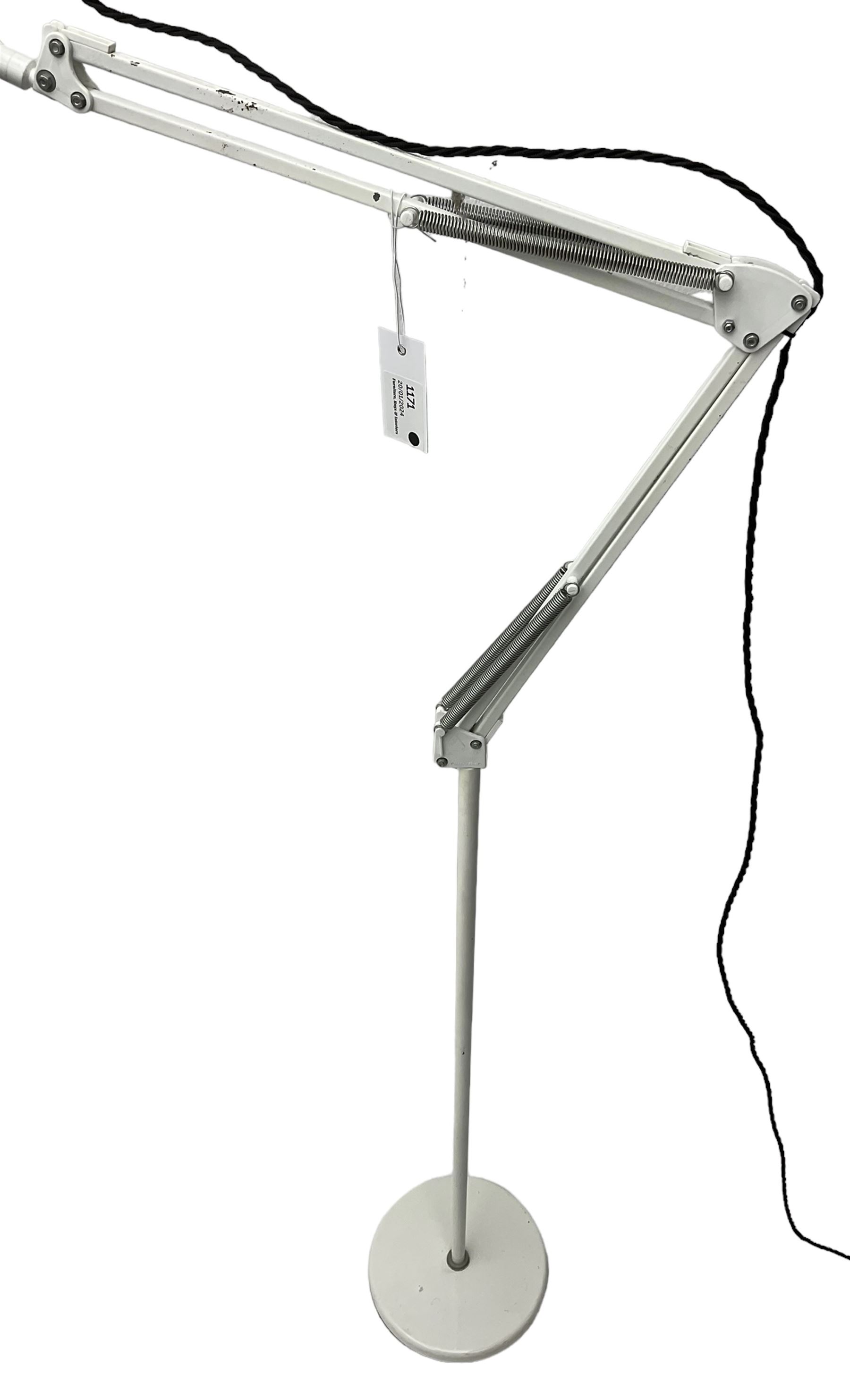 White finish adjustable standard lamp with polished metal shade