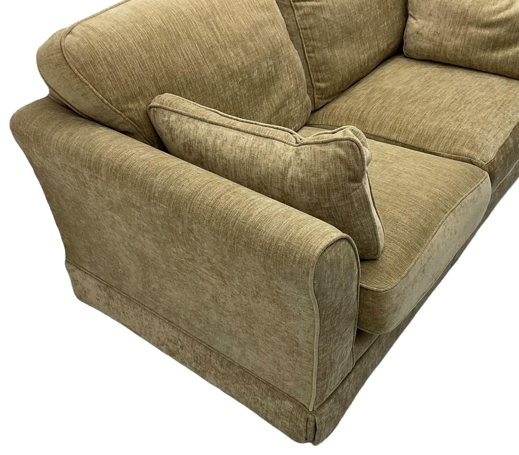 Three seat sofa (W200cm, H96cm, D100cm); and matching two-seat sofa (W180cm); upholstered in natural fabric