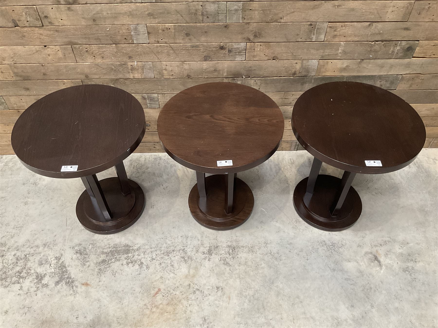 Six rosewood circular bar or bedroom occasional tables