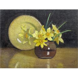 Frederick Boyd Waters (British 1879-1967): Still Life of Daffodils in a Vase, oil on board signed 9cm x 11cm