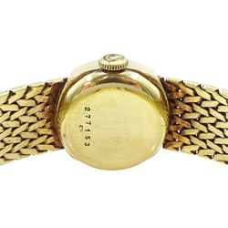 Certina ladies 14ct gold manual wind wristwatch, champagne dial with baton hour markers, on integral 14ct gold bracelet