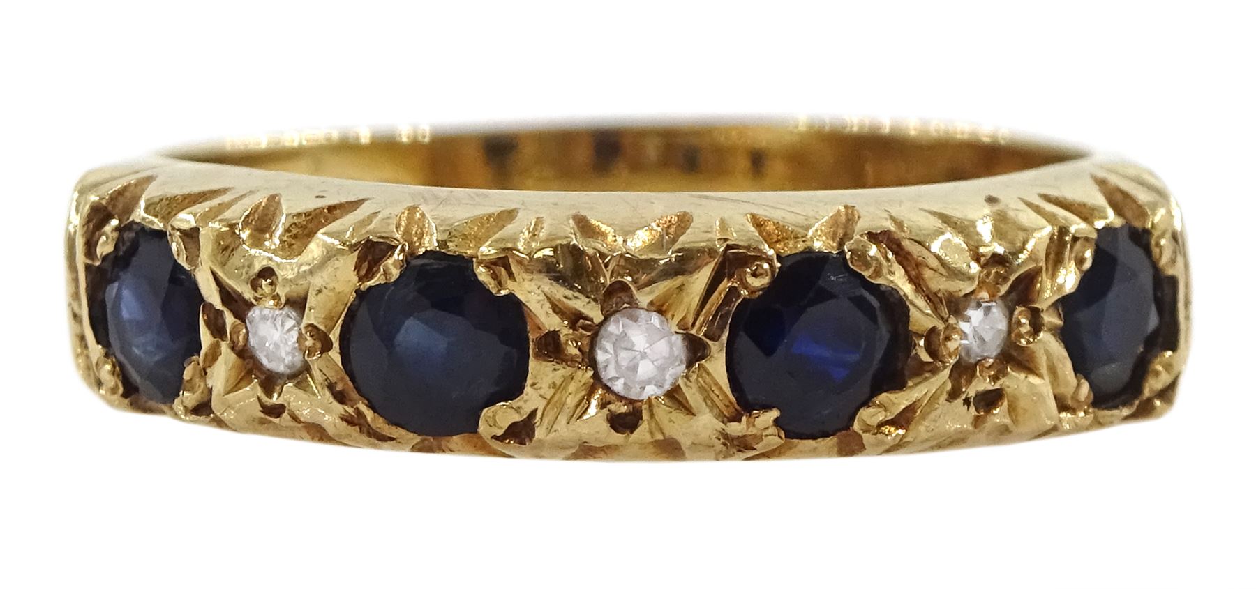 9ct gold sapphire and diamond half eternity ring, hallmarked