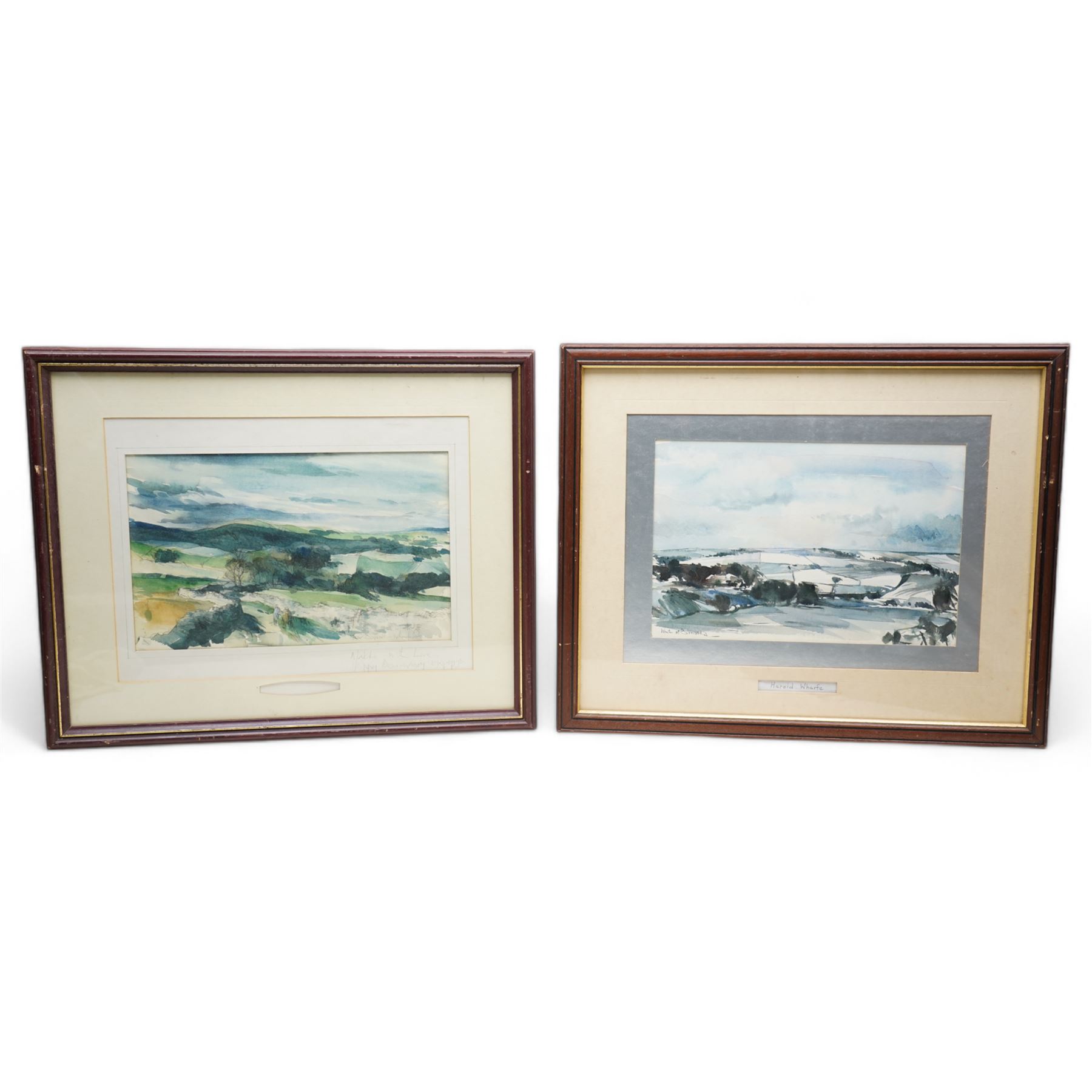 Harold Wharfe (Yorkshire 20th century): Wharfedale and Winter at Burniston, pair watercolours signed and inscribed 23cm x 35cm (2)