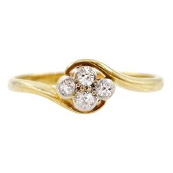Gold four stone old cut diamond ring, stamped 18ct Plat
