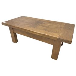 John Lewis - 'Bergerac' oak coffee table, rectangular plank top with single drawer to the longer side, on square supports 