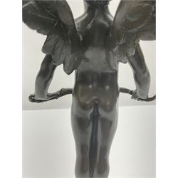 After Moreau, bronzed figure modeled as an angel holding a bow, with foundry mark upon socle base, H30cm