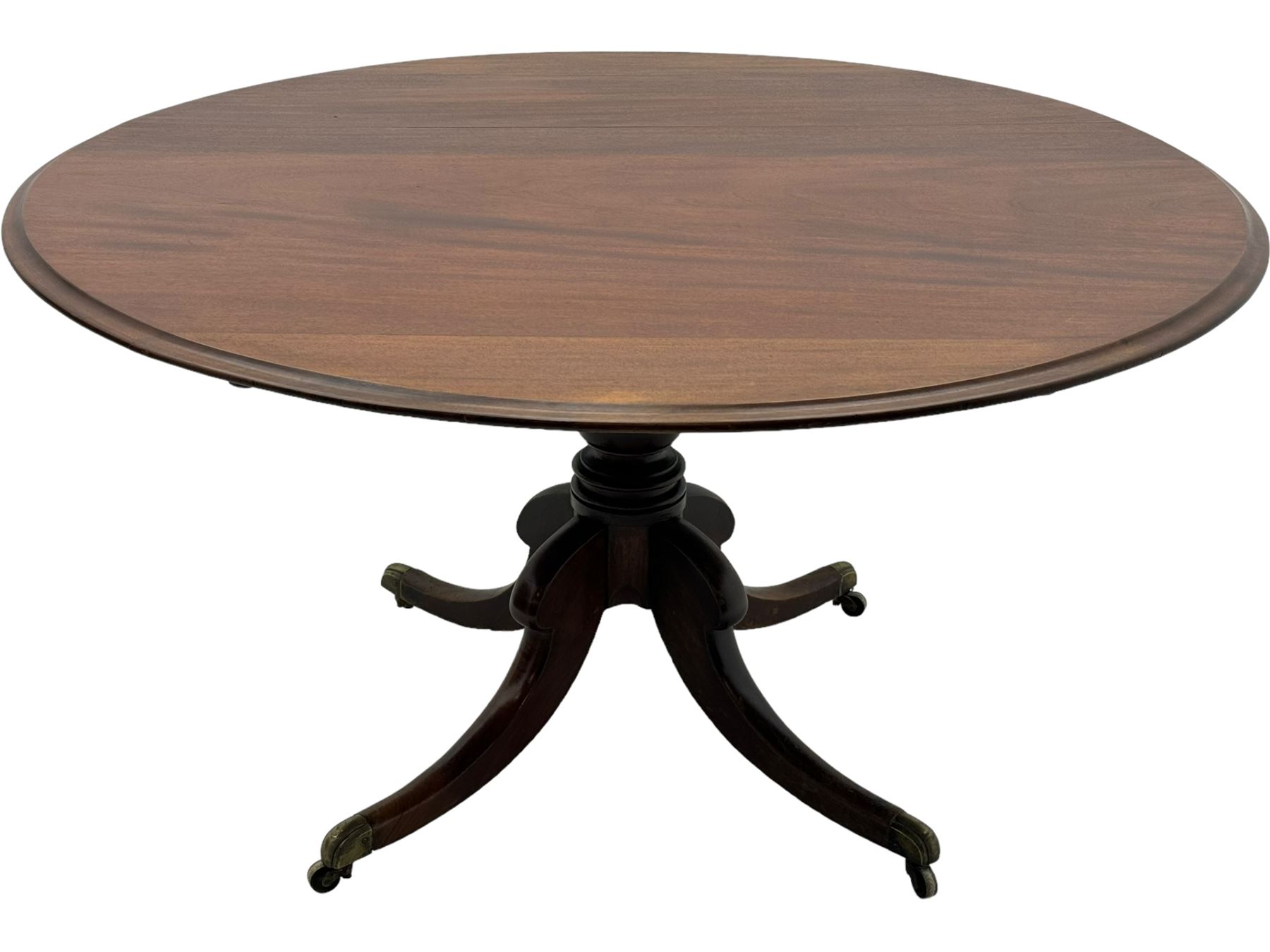 Early 19th century mahogany breakfast table, circular moulded tilt-top, turned pedestal on four splayed supports