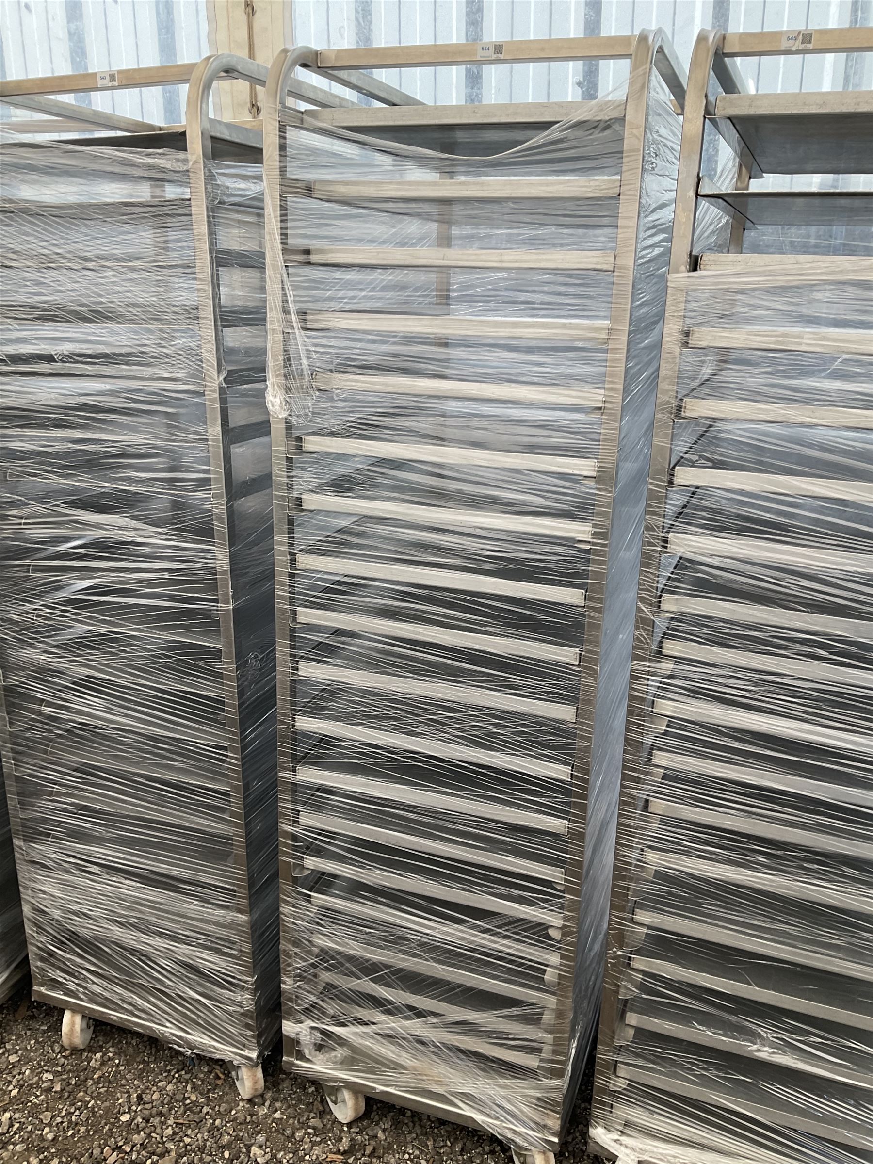 Stainless steel commercial tray rack trolley, 18 racks complete with 18 aluminium trays, tray size 66cm x 46 cm - THIS LOT IS TO BE COLLECTED BY APPOINTMENT FROM DUGGLEBY STORAGE, GREAT HILL, EASTFIELD, SCARBOROUGH, YO11 3TX