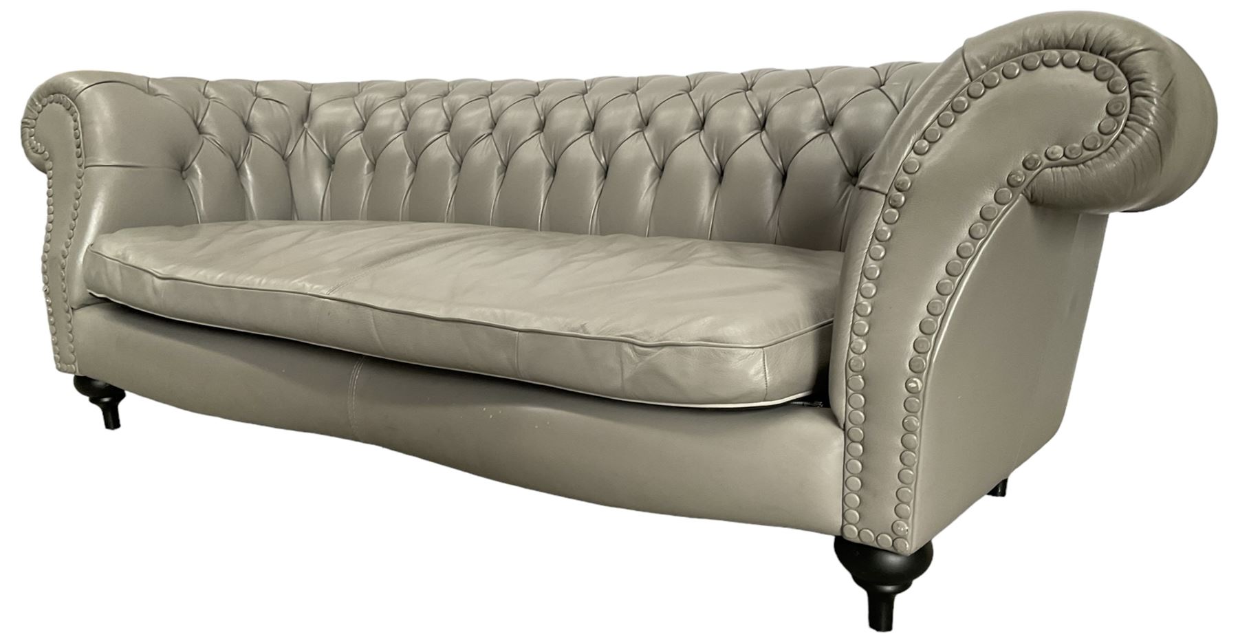 Three seat Chesterfield sofa, upholstered in grey buttoned leather