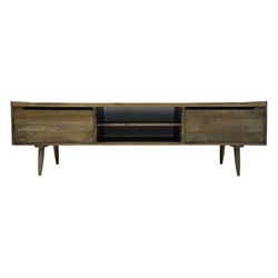 Swoon - contemporary 'Southwark' television stand, rectangular top over open shelves, flanked by two hinged cupboard doors, on rounded tapered supports