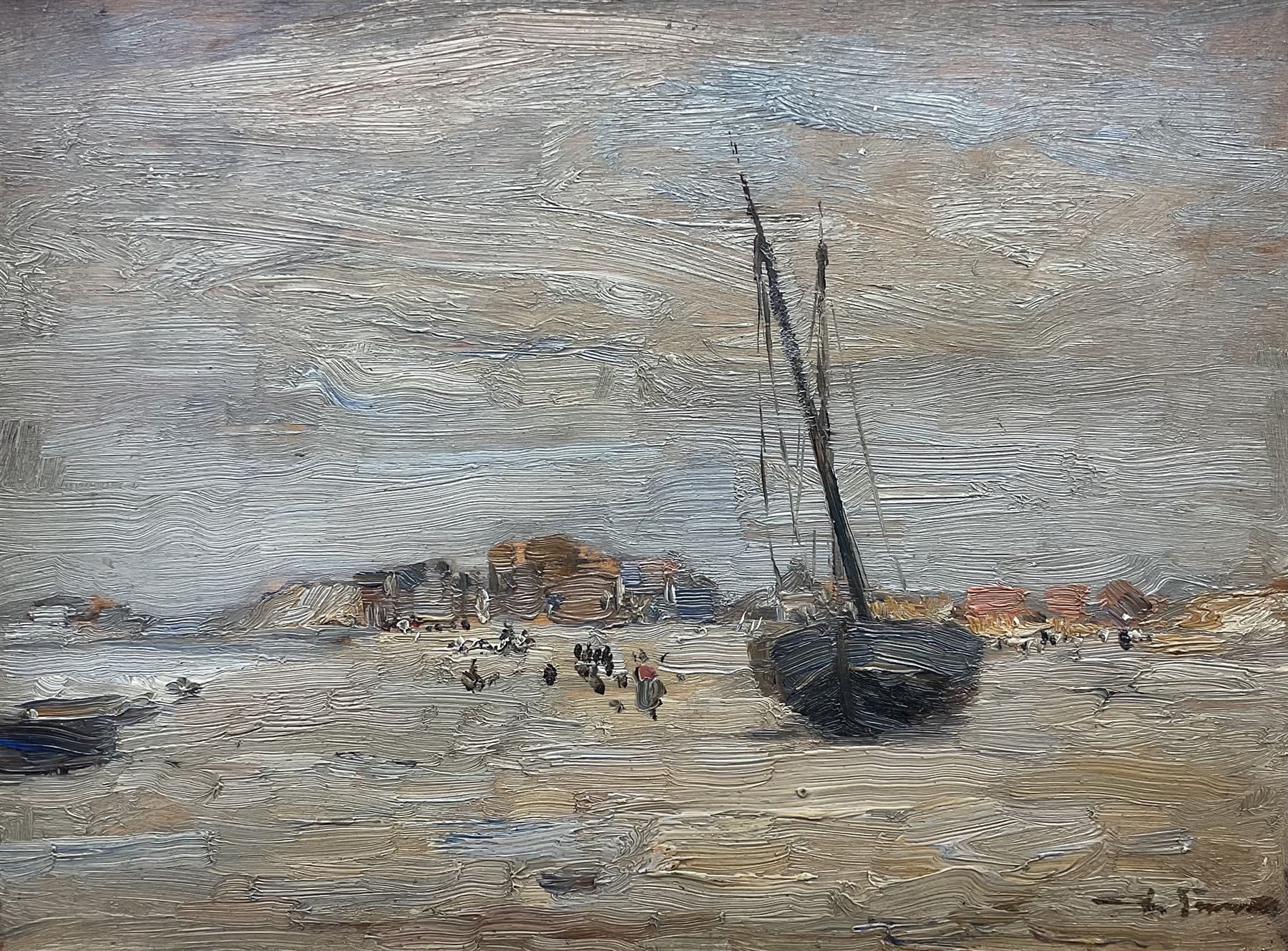 Mark Senior (Staithes Group 1964-1927): 'Heyst - Belgium', oil on panel signed, titled and inscribed 'To Ernest Inchbold from Mark Senior March 1910' verso 16cm x 21cm