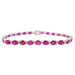 18ct white gold oval cut ruby and round brilliant cut diamond bracelet, total ruby weight ...