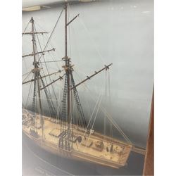 Cased scale built wooden model schooner 