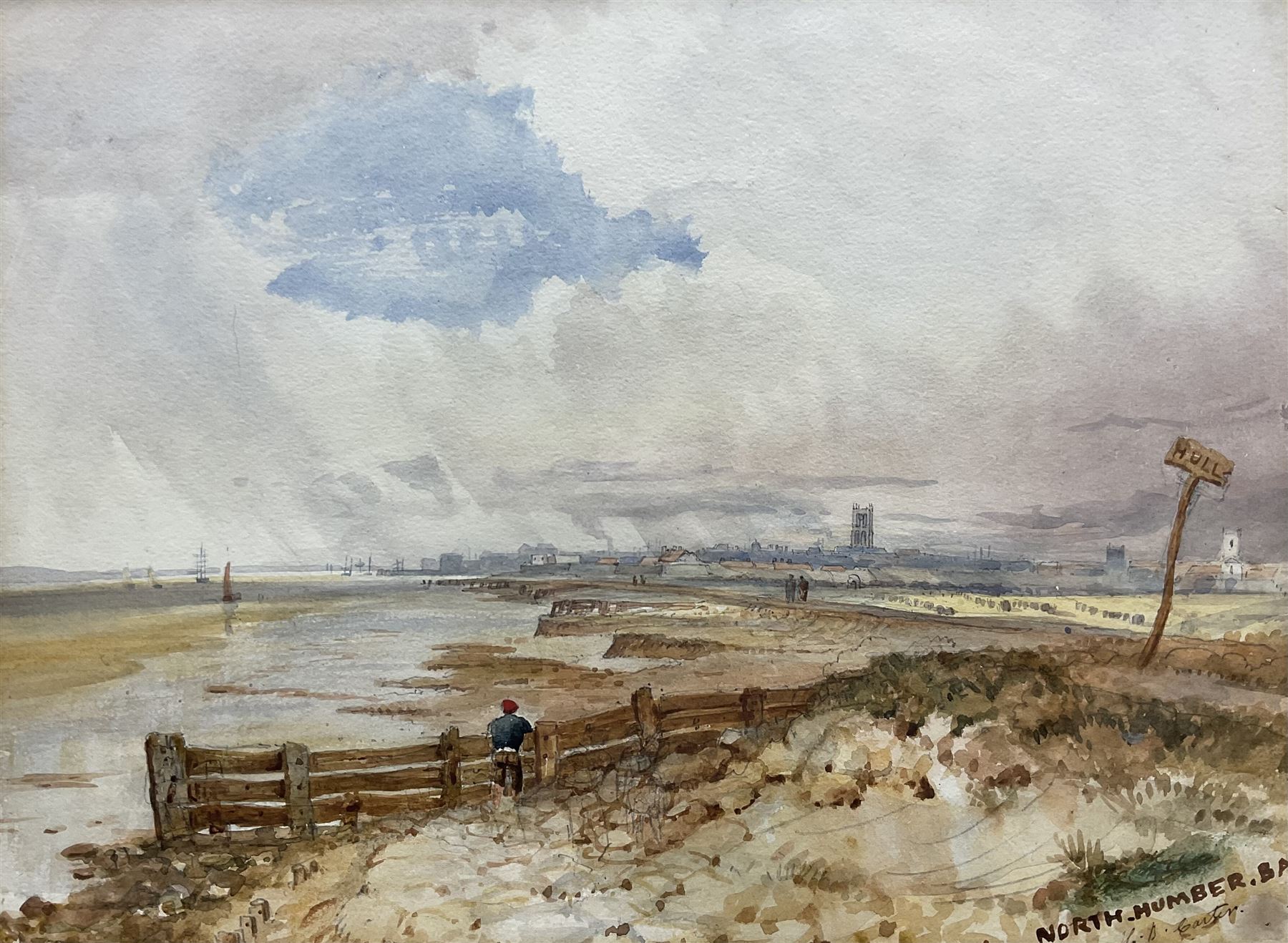 Henry Barlow Carter (British 1804-1868): 'North Humber Bank' view towards 'Hull' and Holy Trinity Church in the distance, watercolour over pencil signed, Humber title in a later hand 26cm x 35cm
Provenance: with Sanders of Oxford; ex cols. A W Neele, A A & A C Haley and W A Meek KC, labels verso