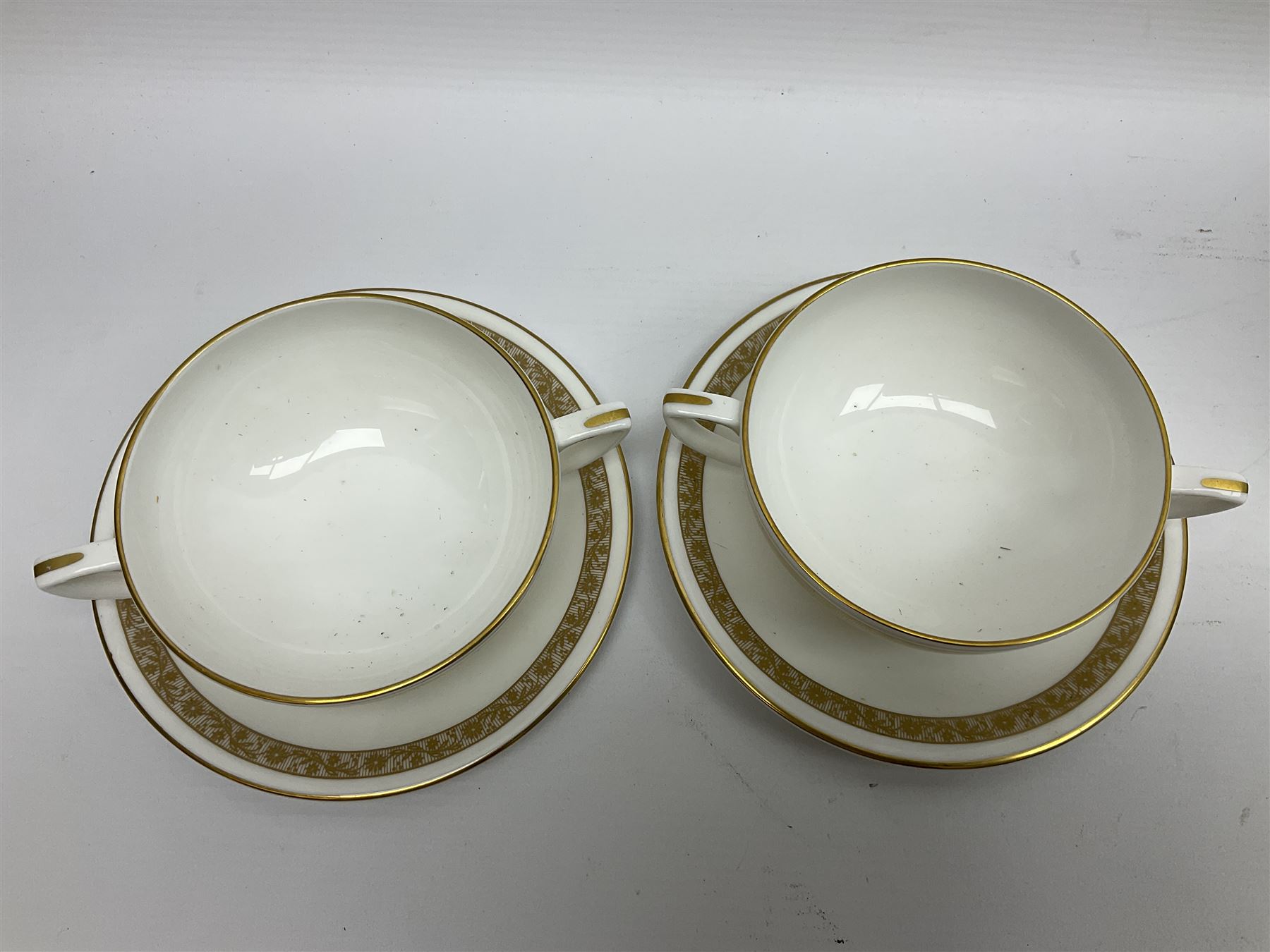 Royal Worcester Golden Anniversary pattern dinner wares, including ten dinner plates, twelve side plates, eight twin handled bowls and saucers, covered tureen (55)