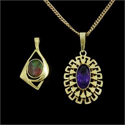 9ct gold oval cut amethyst pendant necklace, hallmarked and an 18ct gold ammolite pendant