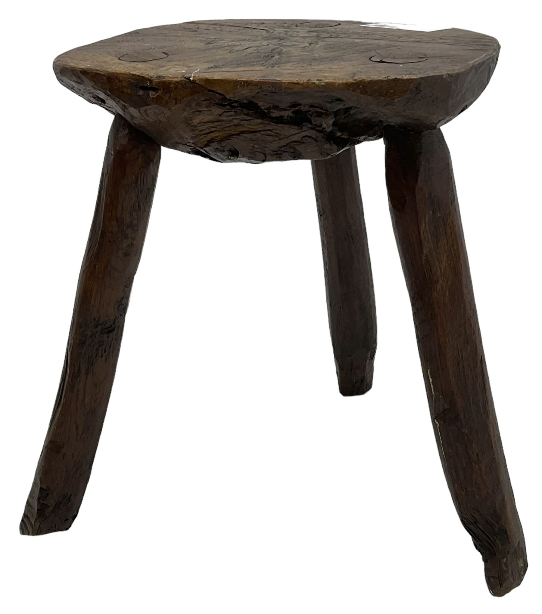 Rustic oak three-legged stool