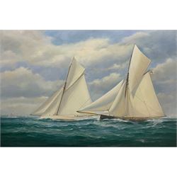 Brian Mays (British 1938-2005): 'Americas Cup 1885 - Puritan Defeats Genesta', oil on canvas signed, titled and dated '01 verso 71cm x 107cm (unframed) 
Provenance: direct from the family of the artist