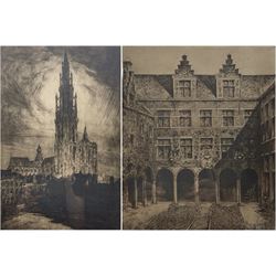 Contiental School (Early 20th century): Antwerp Cathedral and Courtyard, two drypoint etchings indistinctly signed in pencil 47cm x 31cm and 31cm x 25cm (2)