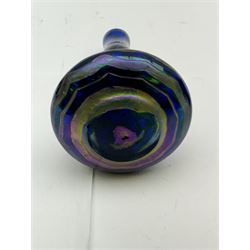 Six Austrian Art Nouveau glass vases, to include green, purple and blue examples of varying designs, some examples by Kralik, Rindskopf etc, tallest H17cm