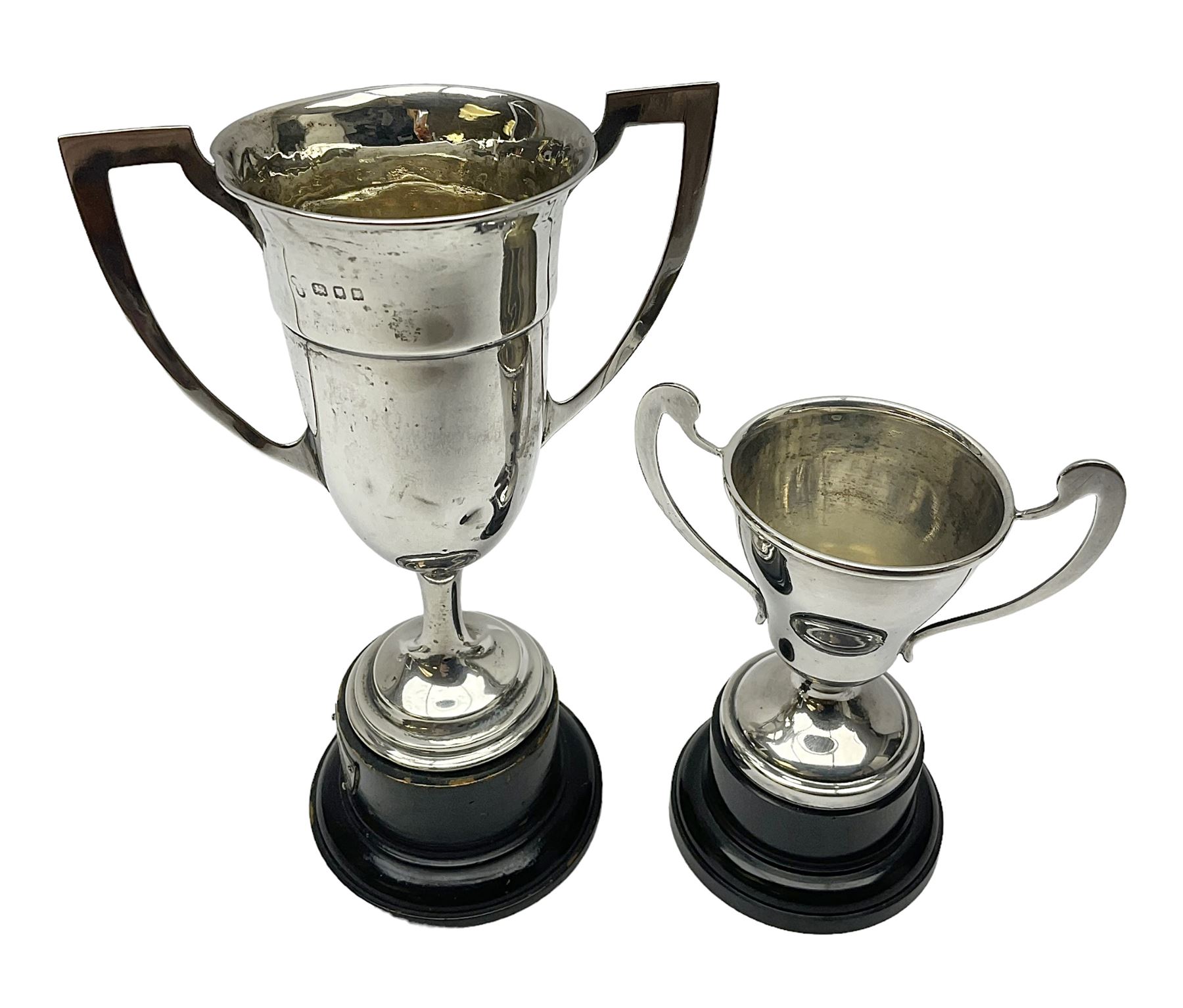 Two hallmarked silver trophies, tallest H15.5cm