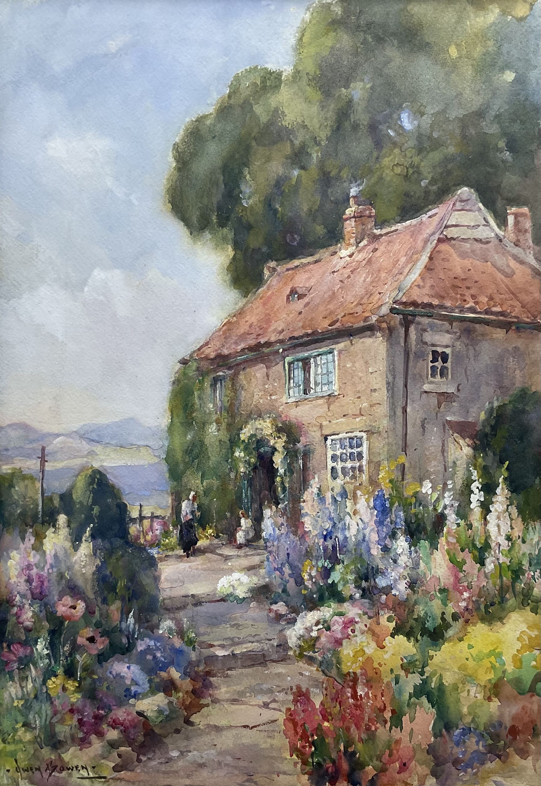 Owen Bowen (Staithes Group 1873-1967): 'Metcalf's House and Garden by the River Wharfe - Scott Lane Wetherby', watercolour signed, titled and dated 1930 on label verso 50cm x 35cm
Provenance: private collection; acquired from the artist's daughter Betty McDougal (neé Bowen), authenticated on title label verso