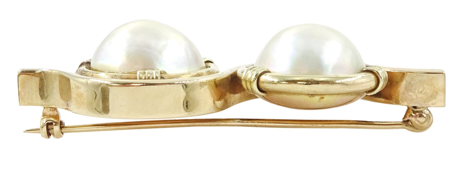 9ct gold two stone mabe pearl brooch