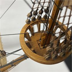 Large kit built scale model of 17th century Royal Navy warship 'HMS Sovereign of the Seas', upon wooden stand with engraved name plaque, H91cm, W111cm