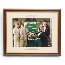 'The Freestone Stanley Lincoln Handicap Trophy, Doncaster Racecourse March 22nd 2003' - Silver filled model of a racehorse H32cm x W42cm on a mahogany plinth with silver plaque Sheffield 2003 Maker Laurence R Watson & Co.