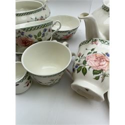 Royal Doulton Victorian Garden pattern tea and dinner wares, including dinner plates, soup bowls, sauce boats, platter, tureens, teapot, teacups, coffee cups, side plates, etc 