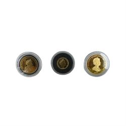 Three Queen Elizabeth II Tristan Da Cunha gold coins, comprising 2008 'Trafalgar Half Guinea', 2008 'Trafalgar Guinea' and 2009 'Accession to the Throne of Henry VIII One Crown', all cased with The London Mint Office certificates