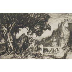 Sir Frank William Brangwyn RA RWS RBA (British 1867-1956): 'A Romantic Landscape', etching signed in pencil 17cm x 25cm