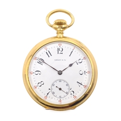  Tiffany & Co 18ct gold pocket watch, made for Tiffany by The Agassiz Watch Co Switzerland, crown wind, no 215317 M200 stamped Tiffany & Co K18 in original velvet lined case  