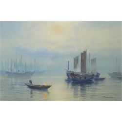 Tananchi (Japanese 20th Century): Hong Kong Junk Boat and Hong Kong Bay, pair watercolours signed 32cm x 47cm (2)