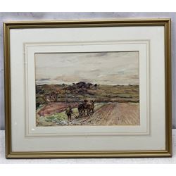 Rowland Henry Hill (Staithes Group 1873-1952): Ploughing Scene, watercolour signed and dated 1925, 26cm x 36cm