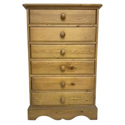 Traditional pine chest, fitted with six long drawers