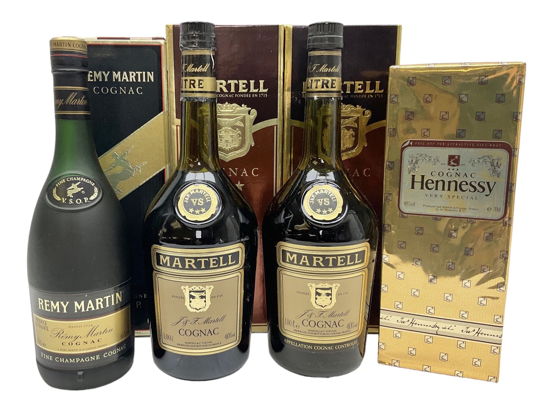 Hennessy Very Special Cognac, Martell 40% wrap presentation one vol, bottle, 70cl gift in box