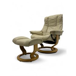 Ekornes Stressless - swivel armchair upholstered in cream leather (W81cm, H103cm); togethe...