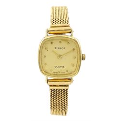 Tissot ladies 9ct gold quartz wristwatch, Sheffield import mark 1985, on 18ct gold bracele...